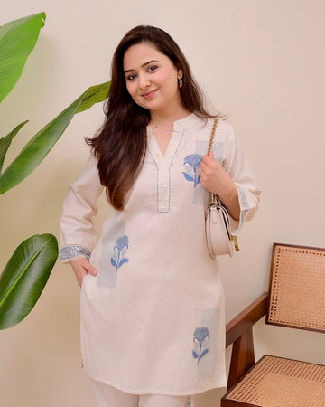 Blue Floral Grace Embroidered Co-ord Set