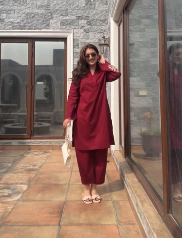 Classic Maroon Embroidered Co-ord Set