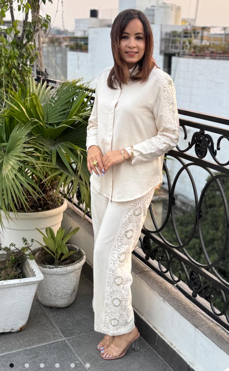 Cream Grace Embroidered Co-ord Set