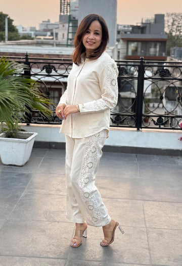 Cream Grace Embroidered Co-ord Set