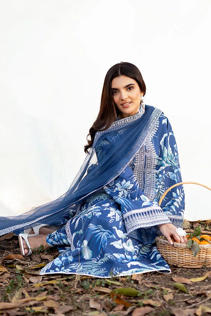 Blue Embroidered Suit Set – White Detailing